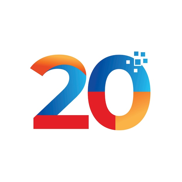 Diseño de logotipo de celebración de aniversario de 20 años.