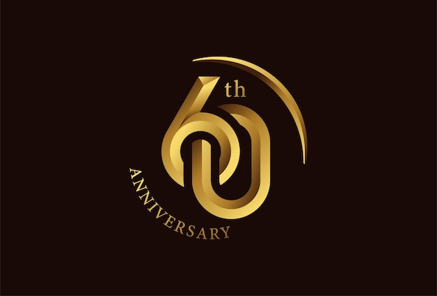 Diseño de logotipo de celebración de aniversario de 60 años con estilo de círculo dorado