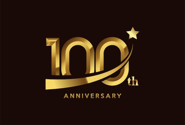 Vector diseño de logotipo de celebración de aniversario de oro de 100 años con símbolo de estrella