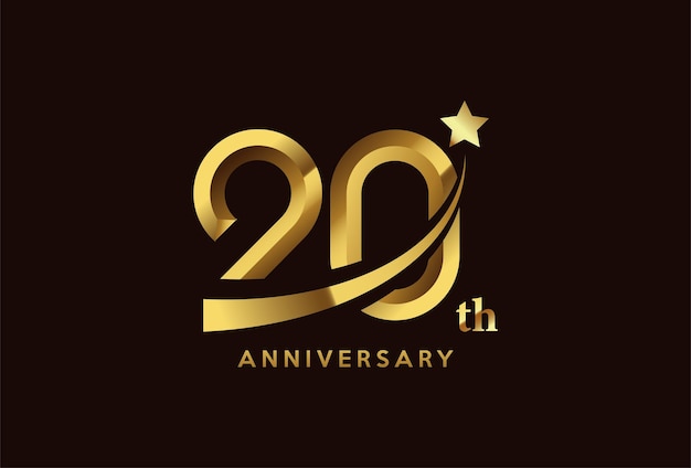 Diseño de logotipo de celebración de aniversario de oro de 20 años con símbolo de estrella
