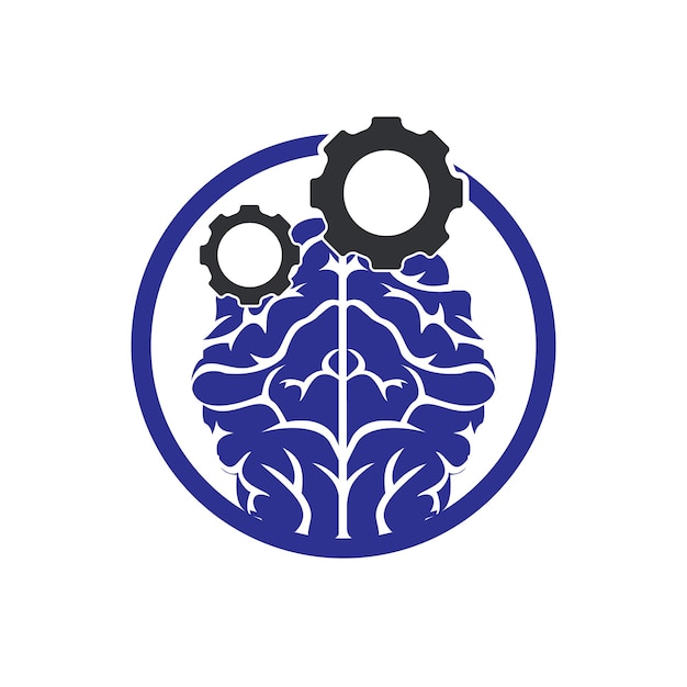 Diseño de logotipo de cerebro y engranajes