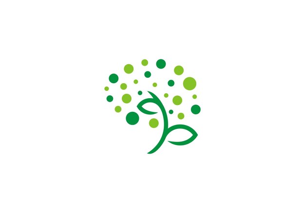 diseño del logotipo del cerebro con la hoja del árbol mente humana innovación inteligencia plantilla de icona