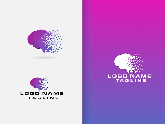 Diseño del logotipo del cerebro de píxeles Logotipo del cerebro con píxeles Plantilla Human Premium Logotipo del cerebro digital