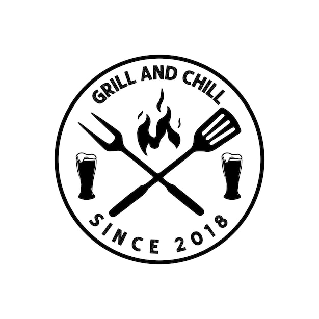 Diseño de logotipo de cerveza bbq a la parrilla y frío