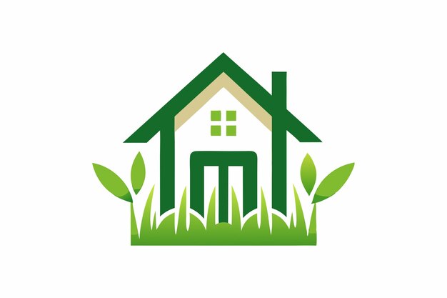 Diseño de logotipo de césped de casa arte vectorial e ilustración