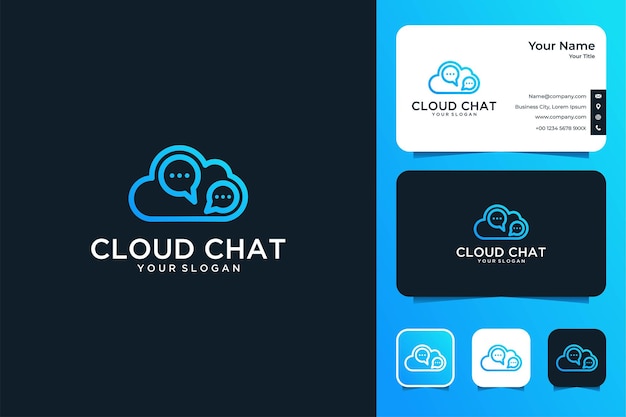 Diseño de logotipo de chat en la nube moderno y tarjeta de visita