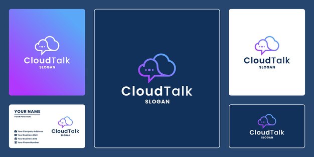 Diseño de logotipo de chat en la nube para tecnología. la nube y el chat de burbujas se combinan