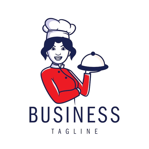 Diseño de logotipo de chef mujer minimalista aislado sobre fondo blanco adecuado para negocios de comida o panadería