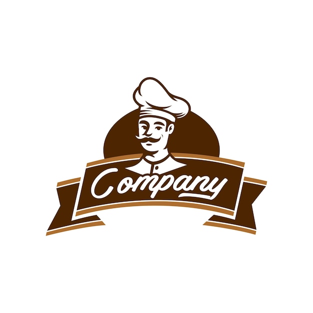 Vector diseño de logotipo de chef o restaurante concepto de mascota de logotipo de chef un hombre con bigote con sombrero de cocina