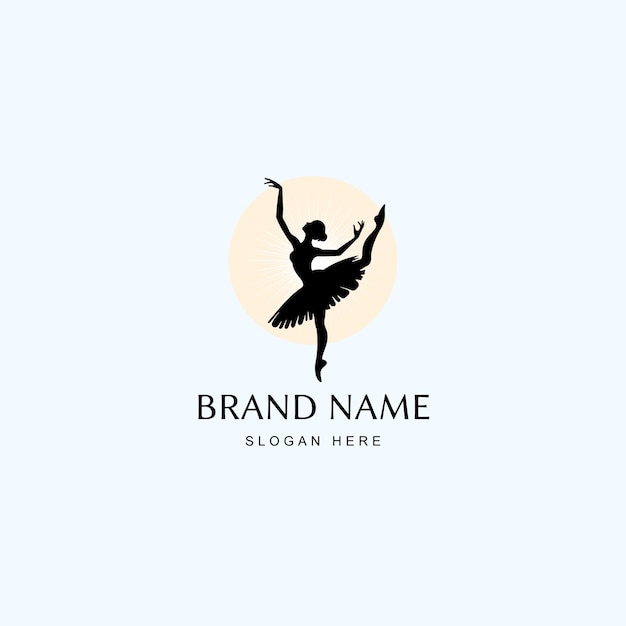 Diseño de logotipo de chica bailarina en plantilla de logotipo vectorial de forma de silueta