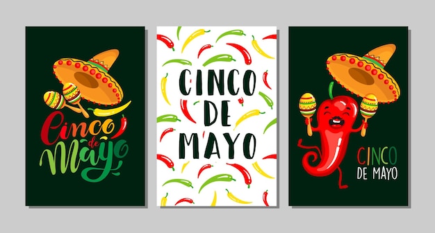 Vector diseño del logotipo cinco de mayo con letras y pimiento mexicano con sombrero ilustración vectorial eps 10