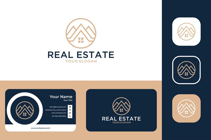 Vector diseño de logotipo de círculo de arte de línea de hogar de bienes raíces y tarjeta de visita