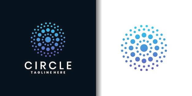 Diseño del logotipo en círculo con concepto abstracto de puntos