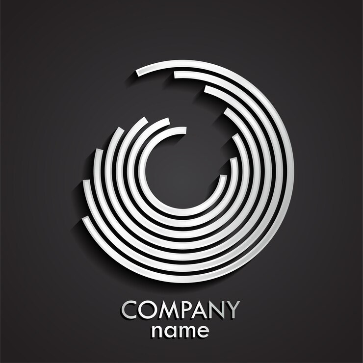 Vector diseño del logotipo del círculo lineal de metal plateado 3d