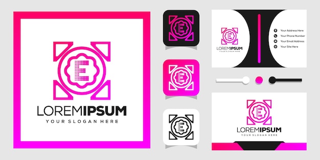 diseño de logotipo de círculo moderno en forma de flores y letras e