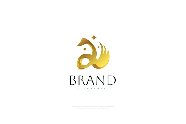 Diseño de logotipo de cisne dorado y estrellas ilustración de logotipo de cisne de oro de lujo ideal para salón de cosmética de belleza de moda de spa o logotipo de marca comercial de joyería