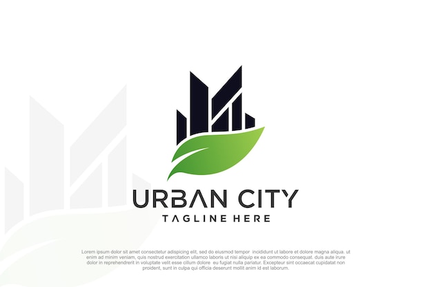 Diseño del logotipo de la ciudad urbana con concepto único de ciudad verde Premium Vector