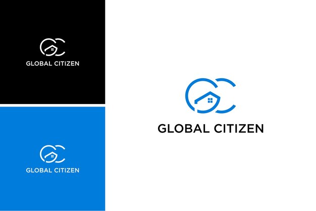 diseño de logotipo de ciudadano global, vector de icono de persona, logotipo de letra abstracta GC