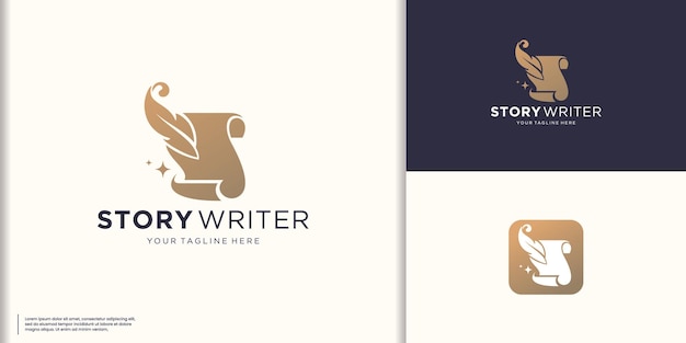 Diseño de logotipo clásico de nota y pluma, ilustración de firma, libro de logotipo y plantilla de logotipo de gradiente de pluma
