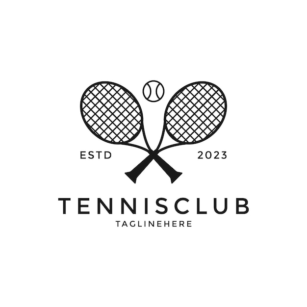 Diseño de logotipo de club de pelota de tenis vintage con estilo de dibujo hipster