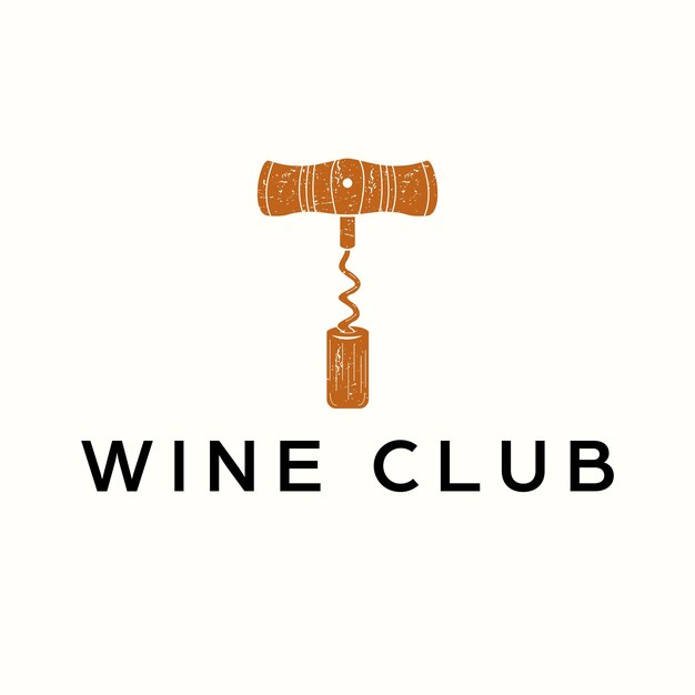 Diseño de logotipo de club de vinos Logotipo con sacacorchos para botella de vino Logotipo moderno simple