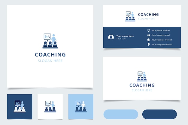Vector diseño de logotipo de coaching con libro de marca de eslogan editable y