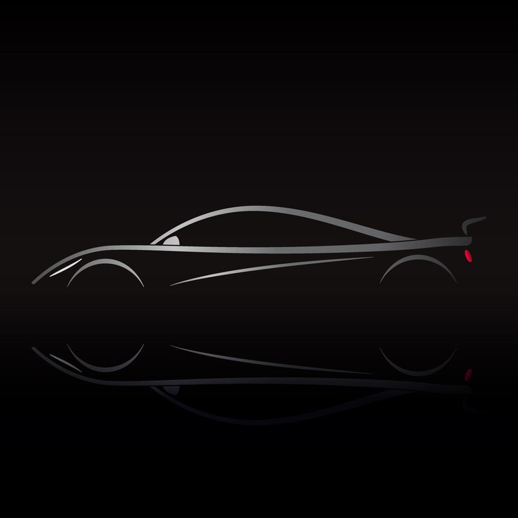 Vector diseño de logotipo de coche deportivo sobre fondo negro con reflejo. ilustración vectorial.