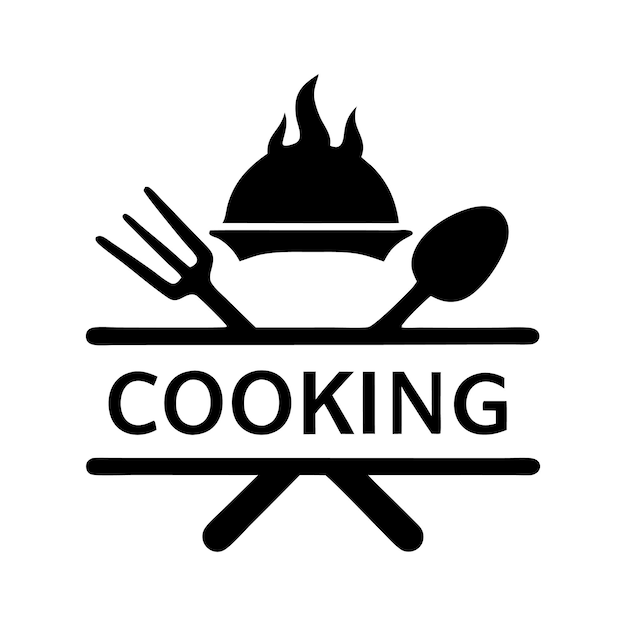 Diseño de logotipo de cocina con cuchara de tenedor y gráfico de llama
