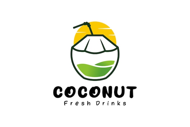 Diseño de logotipo de coco joven icono de bebida de fruta de coco natural puro ilustración vectorial