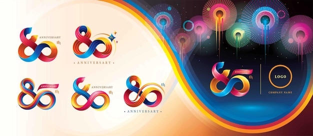 Diseño de logotipo colorido del 80 aniversario, logotipo de ochenta años, línea múltiple Abstract Twist Infinity