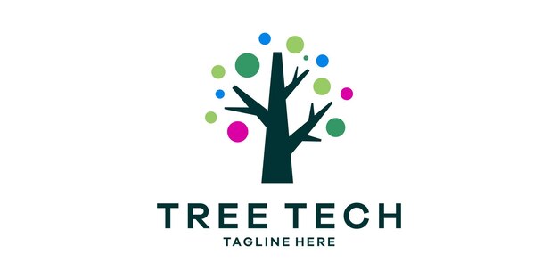 Diseño de logotipo combinación de árboles y tecnología moderna diseño de logotipo plantilla idea de símbolo