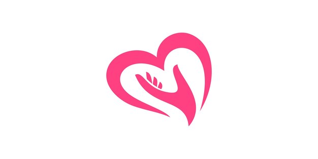 diseño del logotipo combinación de forma de amor con el logotipo de la cuerda de amor de la mano
