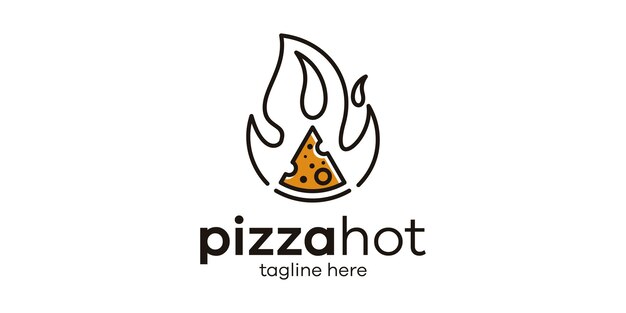 diseño de logotipo combinación de forma de pizza con fuego diseño de logotipo de pizza caliente líneas minimalistas