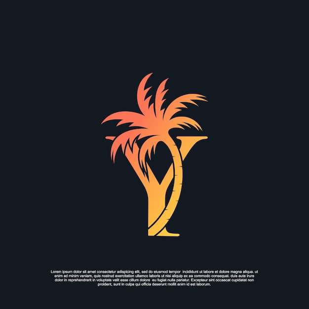 Diseño de logotipo con combinación de letra Y logo de palma Vector Premium