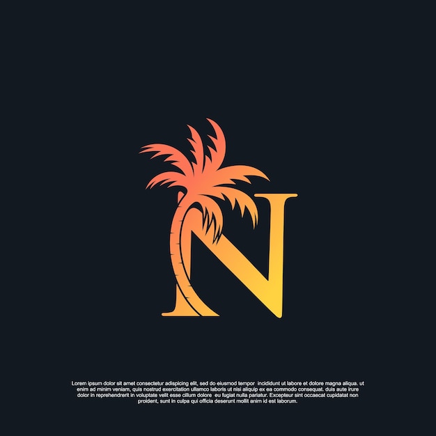 Diseño de logotipo con combinación de letra N palm logo Vector Premium