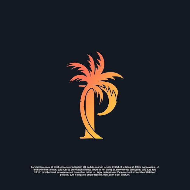 Diseño de logotipo con combinación de letra P palm logo Vector Premium