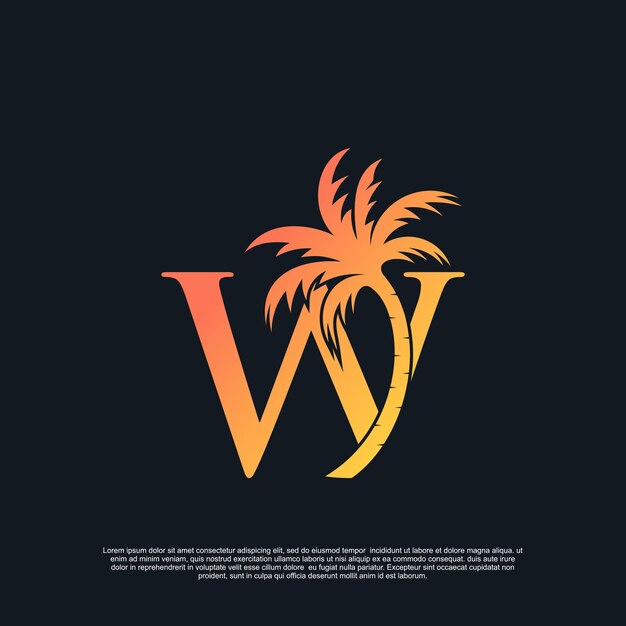 Diseño de logotipo con combinación de letra W palm logo Vector Premium