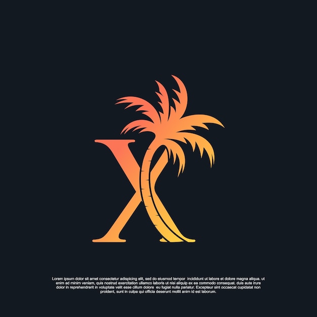 Diseño de logotipo con combinación de letra X palm logo Vector Premium