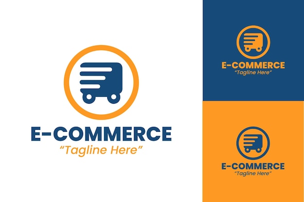 Diseño de logotipo de comercio electrónico personalizable en azul y naranja para negocios de compras
