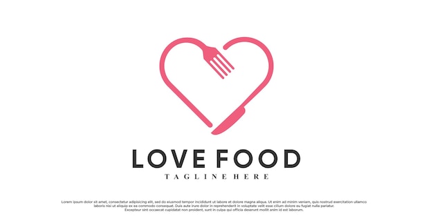 Diseño de logotipo de comida de amor con concepto único Vector Premium