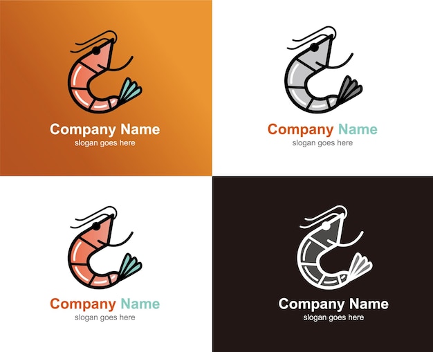 Diseño de logotipo de comida de camarones Vector Premium