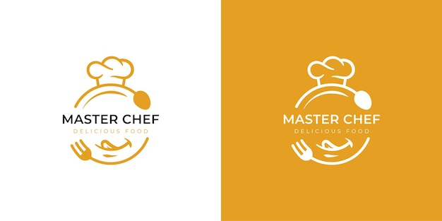 diseño de logotipo de comida deliciosa con tenedor y cuchara gráfico para el maestro chef plantilla de logotipo del restaurante de catering