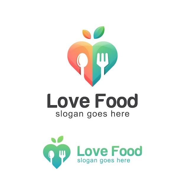 Diseño de logotipo de comida favorita o de amor, comida de verduras de amor