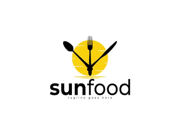 Diseño de logotipo de comida con ilustración de cuchara, tenedor y cuchillo
