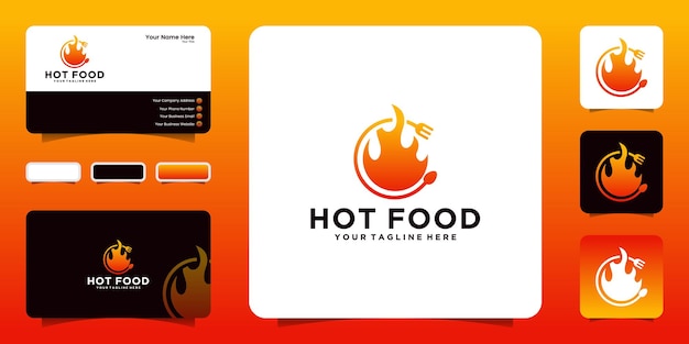 Diseño de logotipo de comida picante y tarjeta de visita.