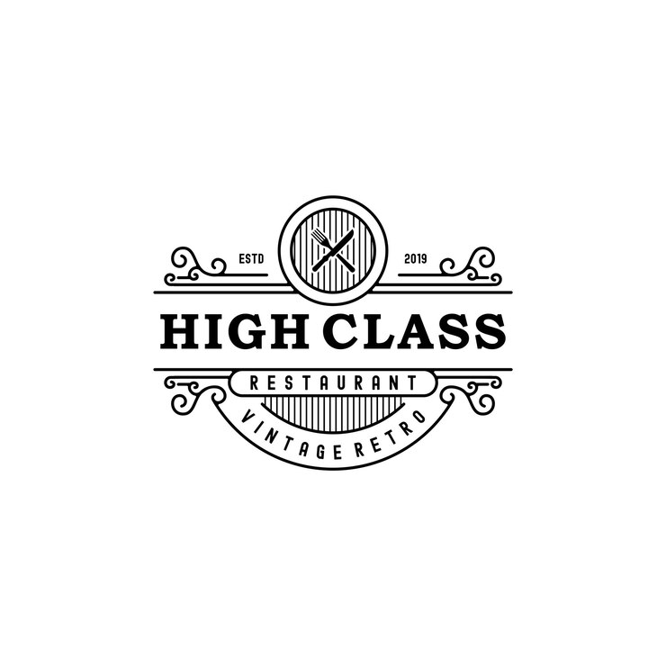 Vector diseño de logotipo de comida de restaurante de clase alta vintage