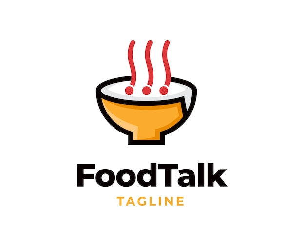 Diseño de logotipo de comida de restaurante con ilustración de elemento de icono de conversación de chat