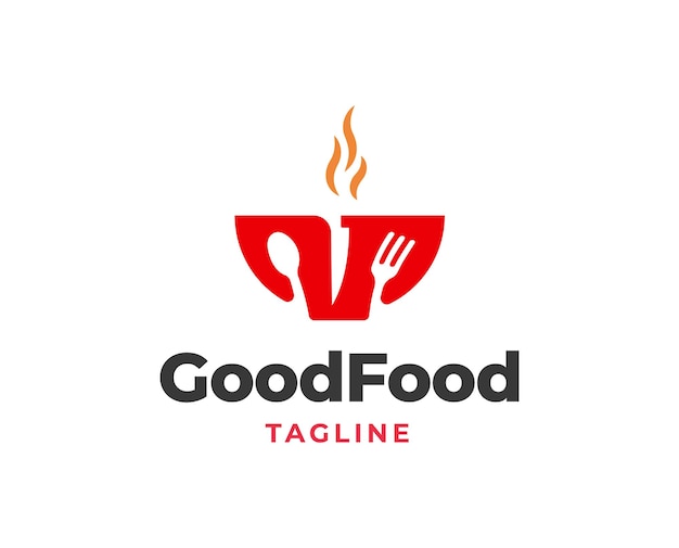 Diseño de logotipo de comida de restaurante con ilustración de elemento de tenedor y cuchara de tazón