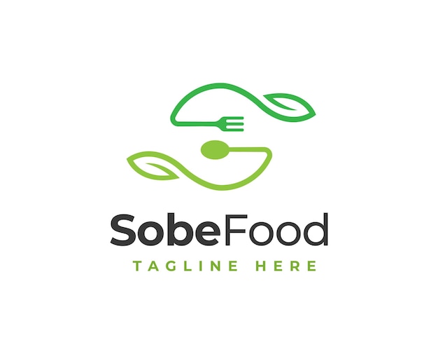 Diseño de logotipo de comida de restaurante de letra S con ilustración de elemento de tenedor y cuchara