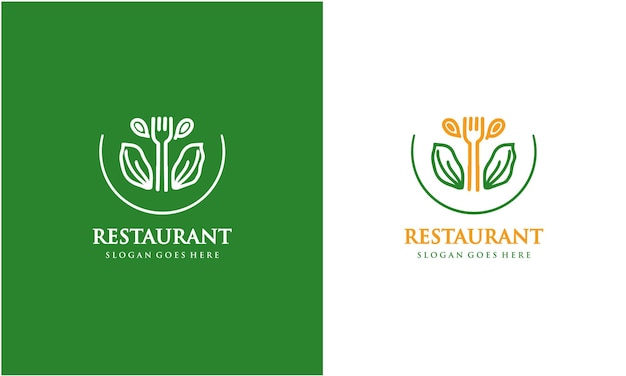 diseño de logotipo de comida saludable con elementos de cuchara y hoja